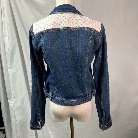 LOFT Denim Jacket Floral Medium wash Pockets Long Sleeve Sz S Classic spring - Picture 6 of 14
